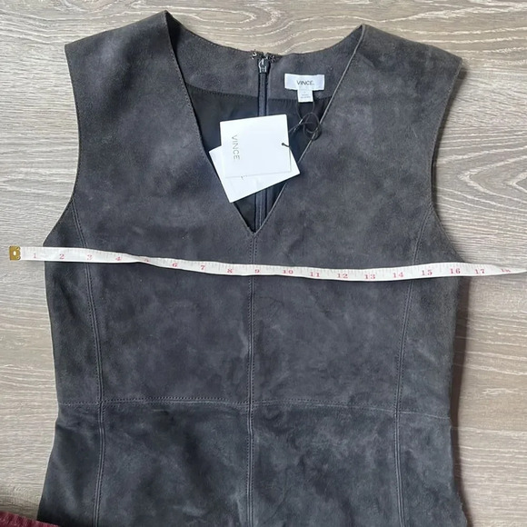 NEW Vince Suede goat leather V Neck Shift Dress - Picture 12 of 14